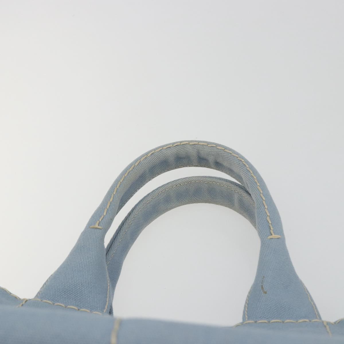 PRADA Canapa MM Hand Bag Canvas Light Blue Gold Auth 195671A