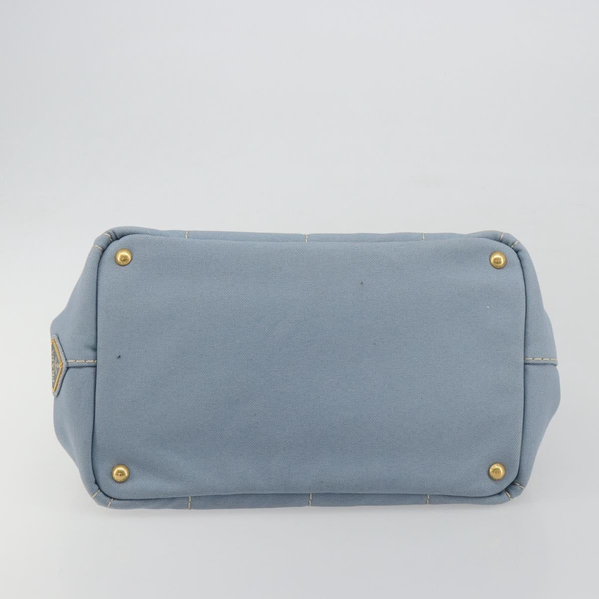 PRADA Canapa MM Hand Bag Canvas Light Blue Gold Auth 195671A