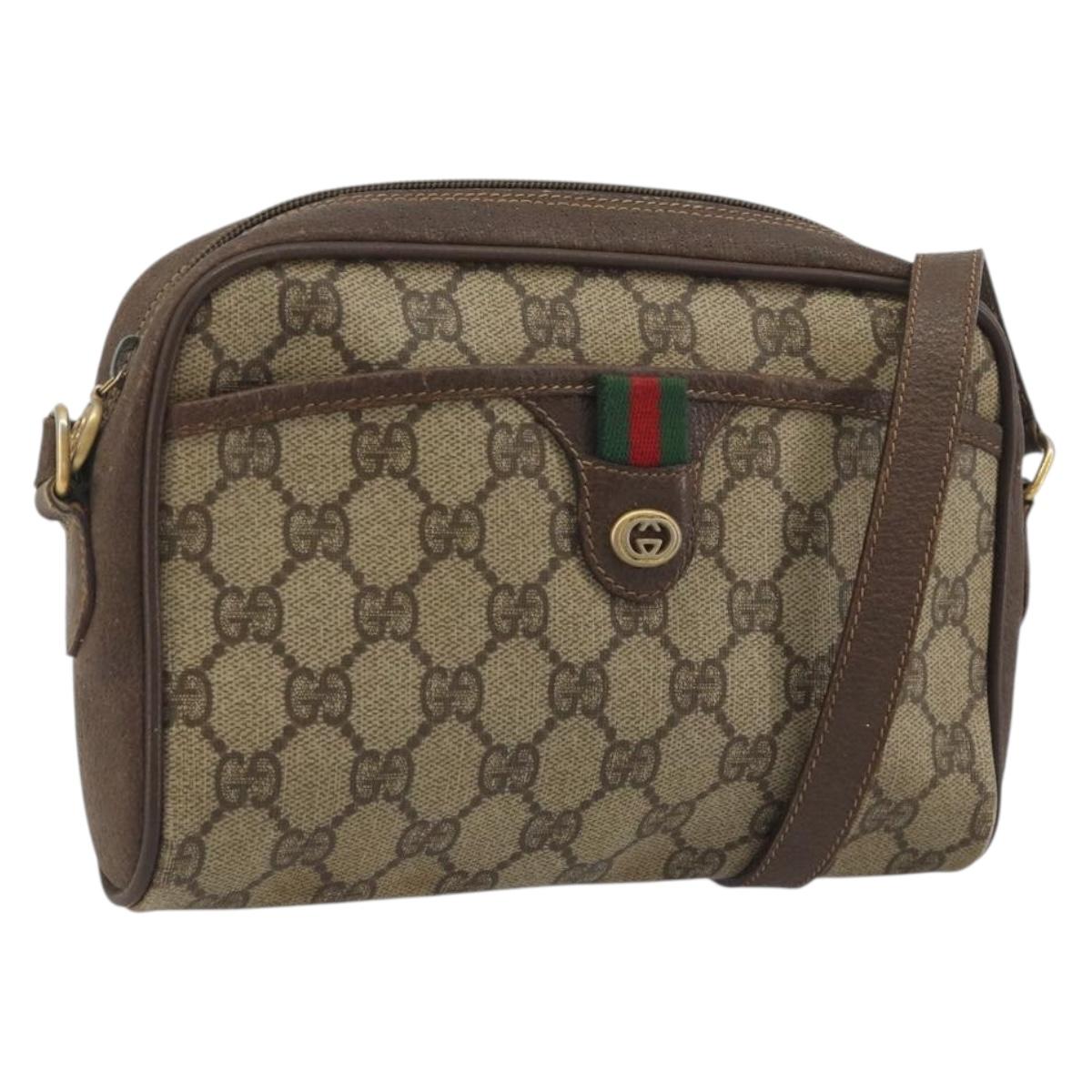 GUCCI GG Supreme Web Sherry Line Bag PVC Beige Gold 116 02 089 Auth 195675