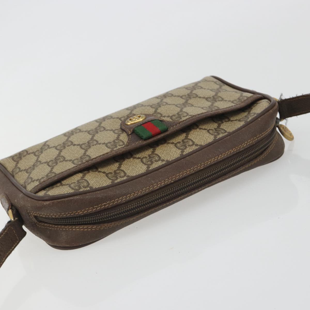 GUCCI GG Supreme Web Sherry Line Bag PVC Beige Gold 116 02 089 Auth 195675