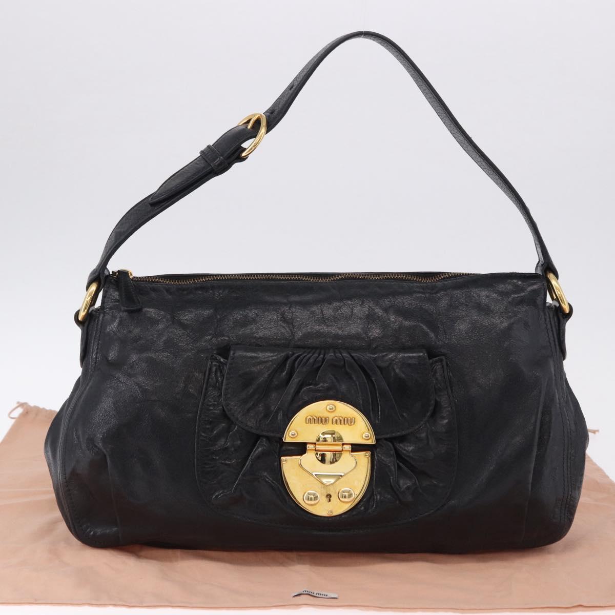 Miu Miu Shoulder Bag Leather Black Gold Auth 195676M