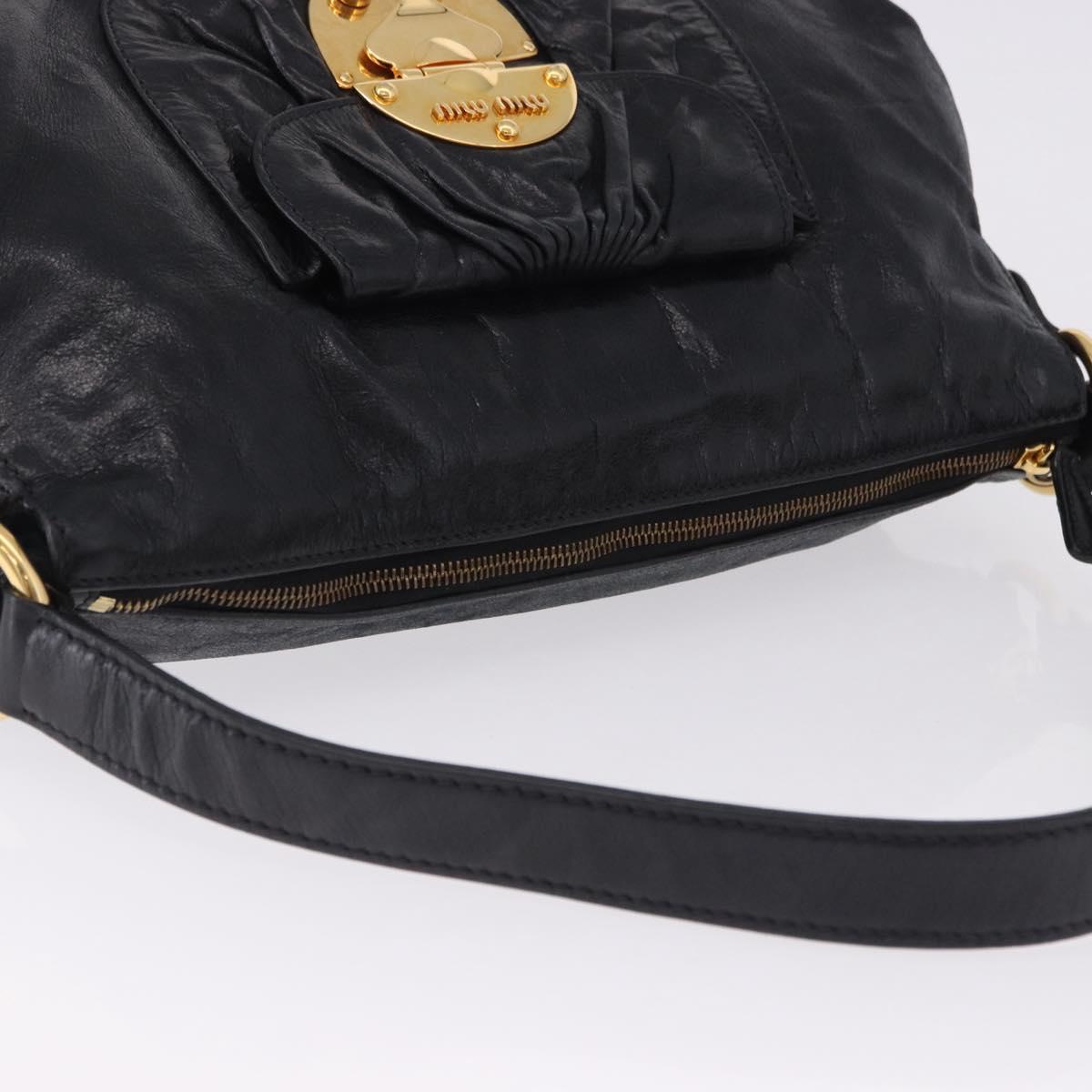 Miu Miu Shoulder Bag Leather Black Gold Auth 195676M