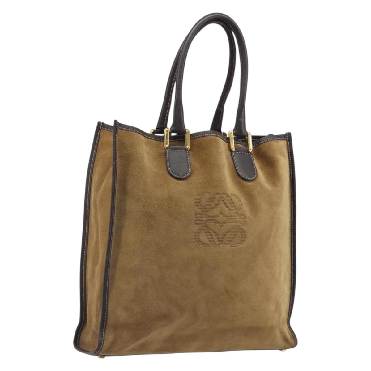 LOEWE Tote Bag Suede Brown Gold Auth 195677
