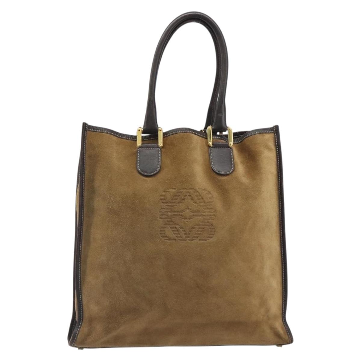 LOEWE Tote Bag Suede Brown Gold Auth 195677