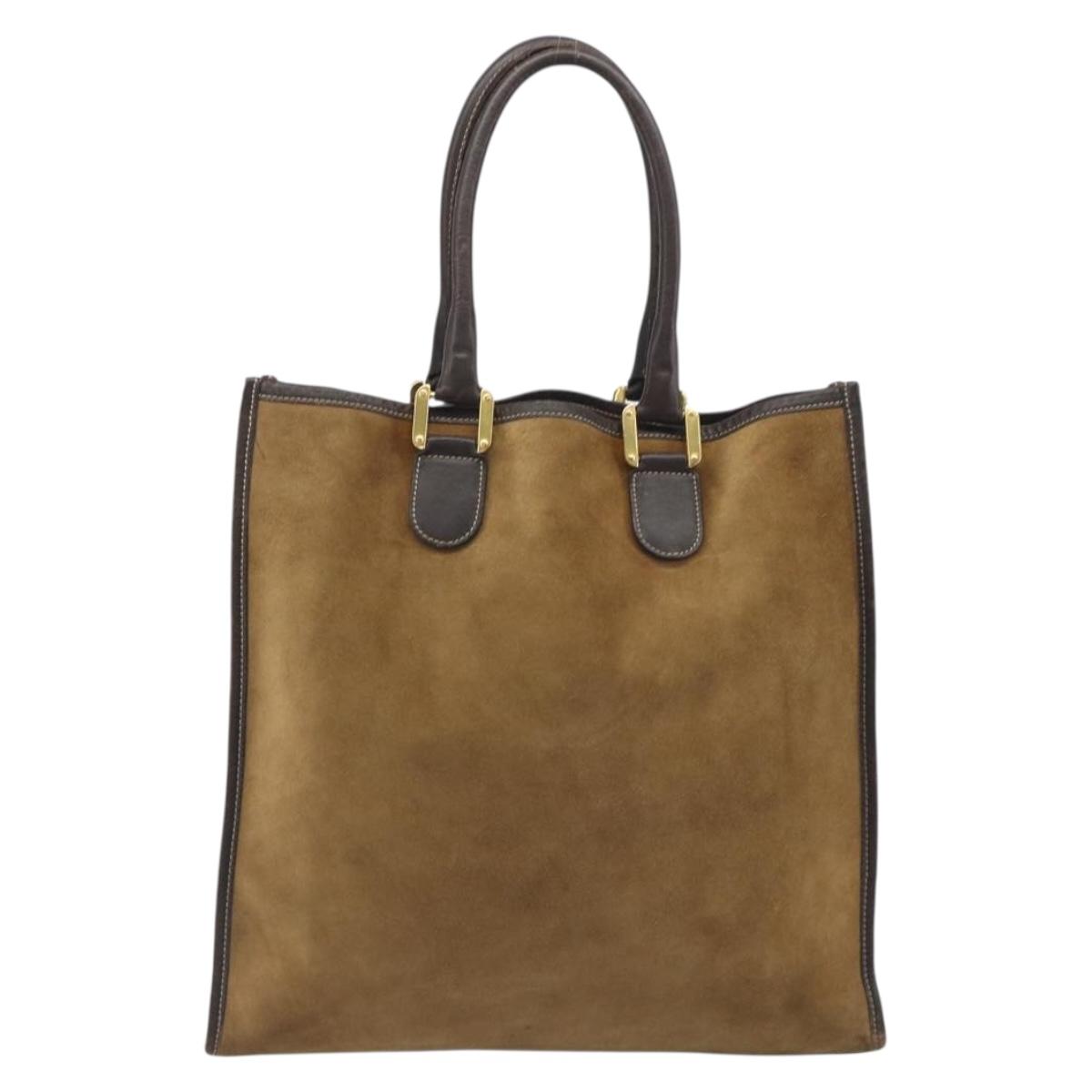 LOEWE Tote Bag Suede Brown Gold Auth 195677