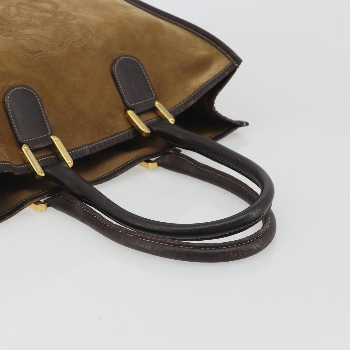 LOEWE Tote Bag Suede Brown Gold Auth 195677