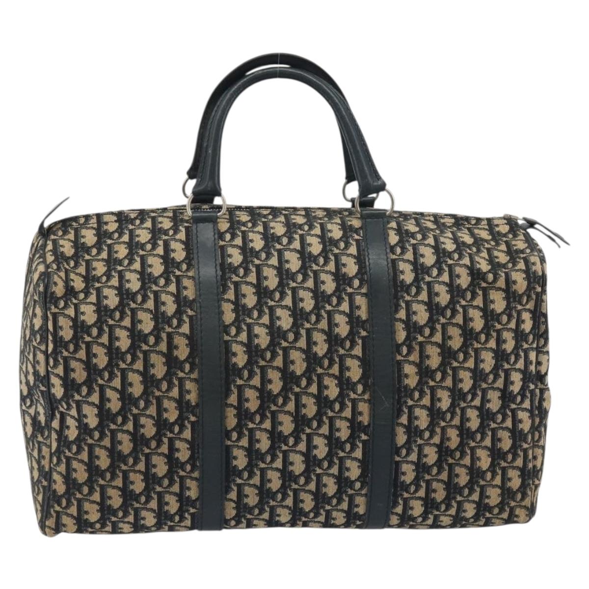 Christian Dior Trotter Canvas Boston Bag Navy Silver Auth 195678