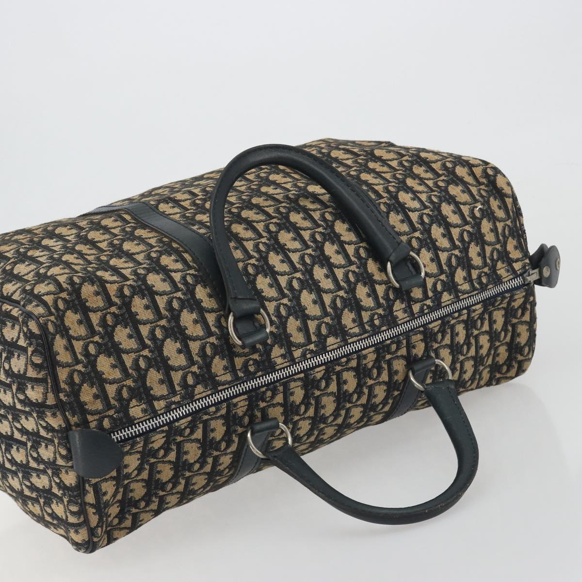 Christian Dior Trotter Canvas Boston Bag Navy Silver Auth 195678