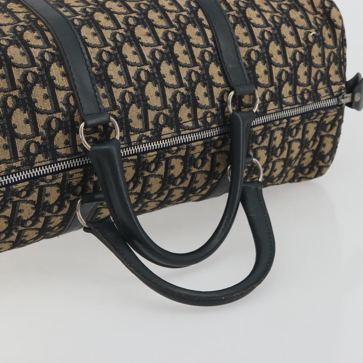 Christian Dior Trotter Canvas Boston Bag Navy Silver Auth 195678