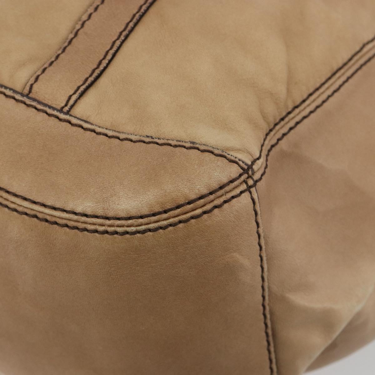 BURBERRY Tote Bag Leather Beige Gold Auth 195681A
