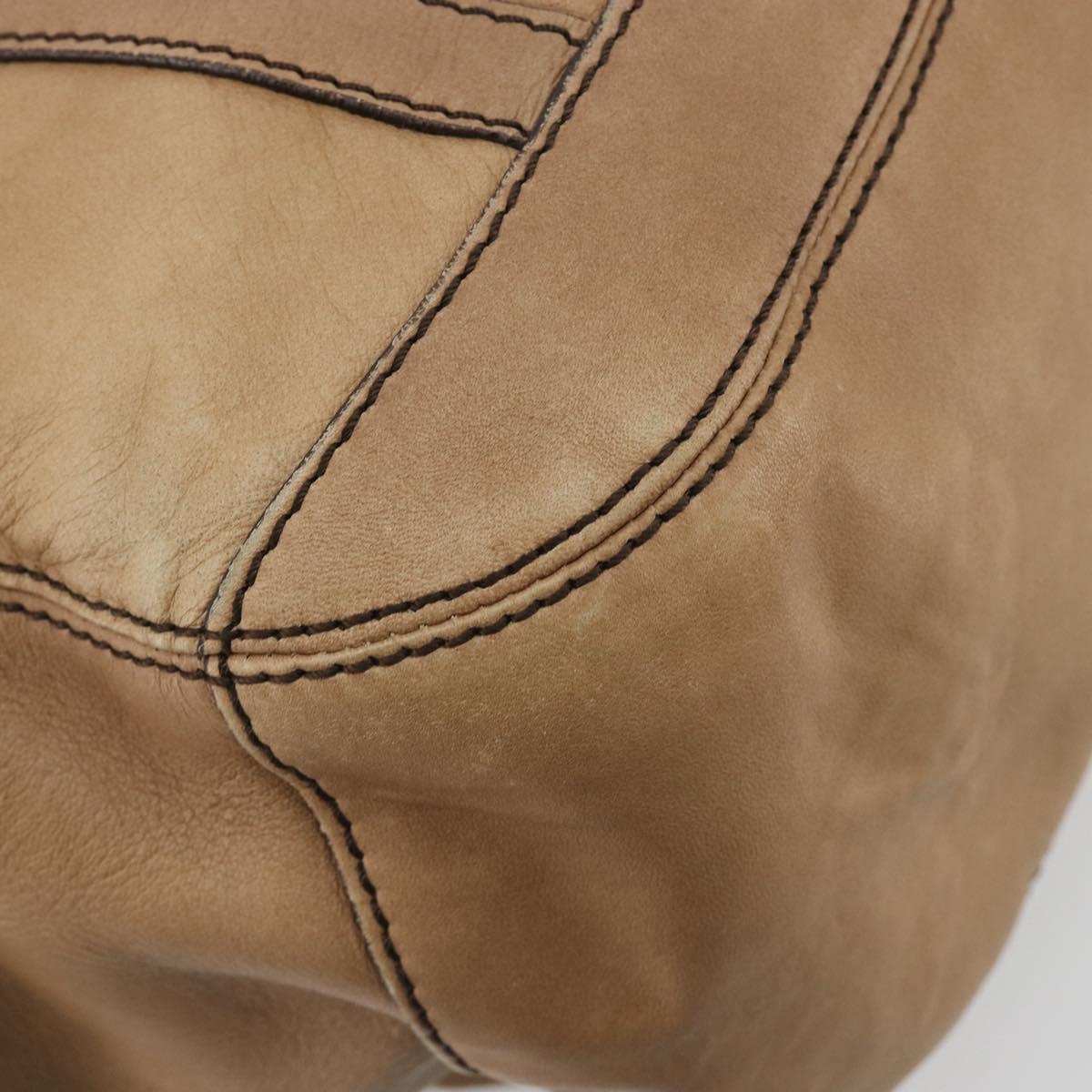 BURBERRY Tote Bag Leather Beige Gold Auth 195681A