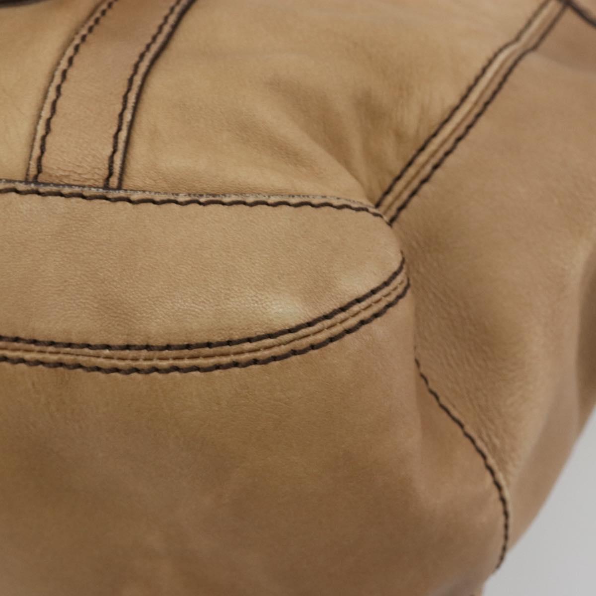 BURBERRY Tote Bag Leather Beige Gold Auth 195681A