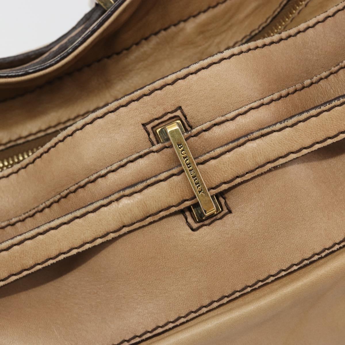 BURBERRY Tote Bag Leather Beige Gold Auth 195681A
