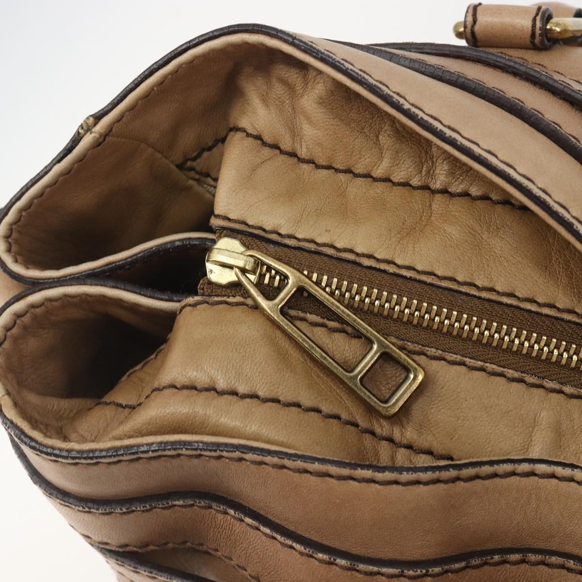BURBERRY Tote Bag Leather Beige Gold Auth 195681A