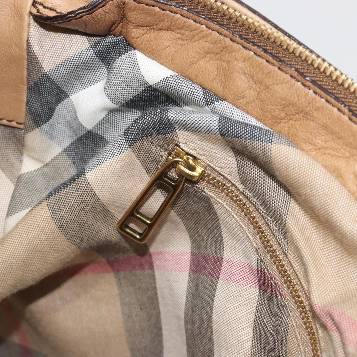 BURBERRY Tote Bag Leather Beige Gold Auth 195681A
