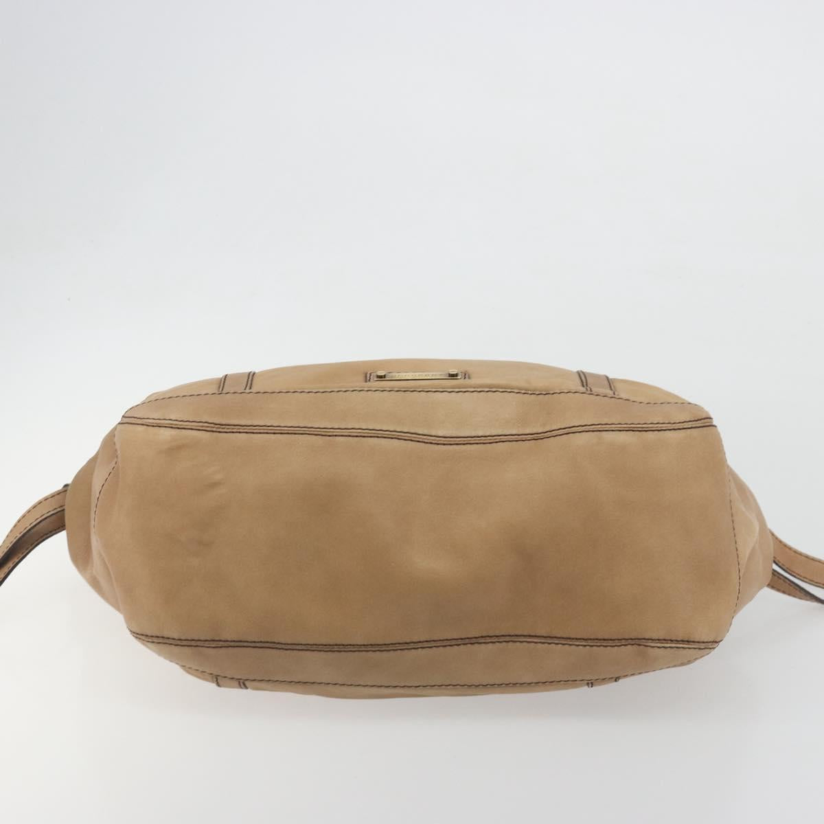 BURBERRY Tote Bag Leather Beige Gold Auth 195681A