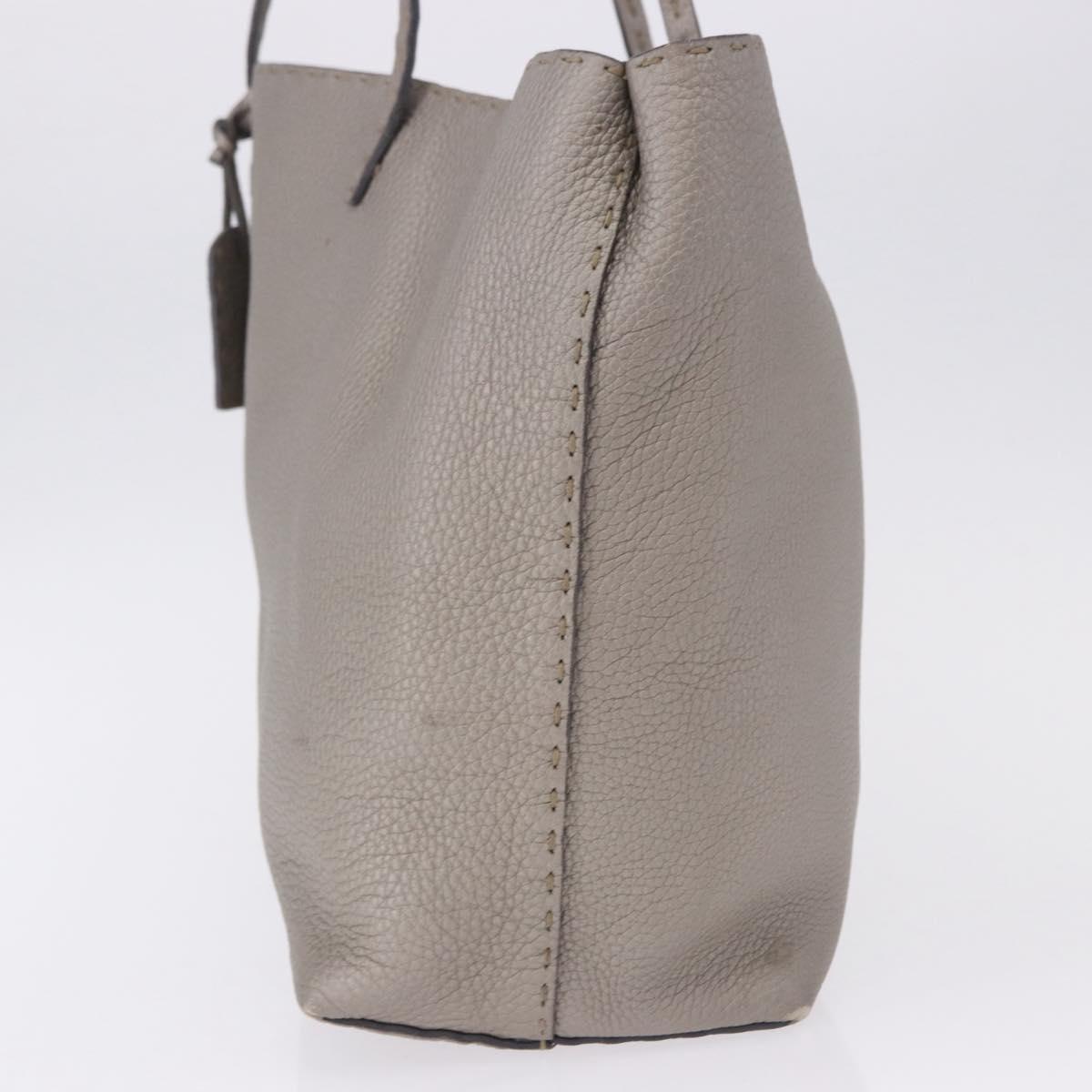 FENDI Celeria Hand Bag Leather Gray Silver Auth 195694A