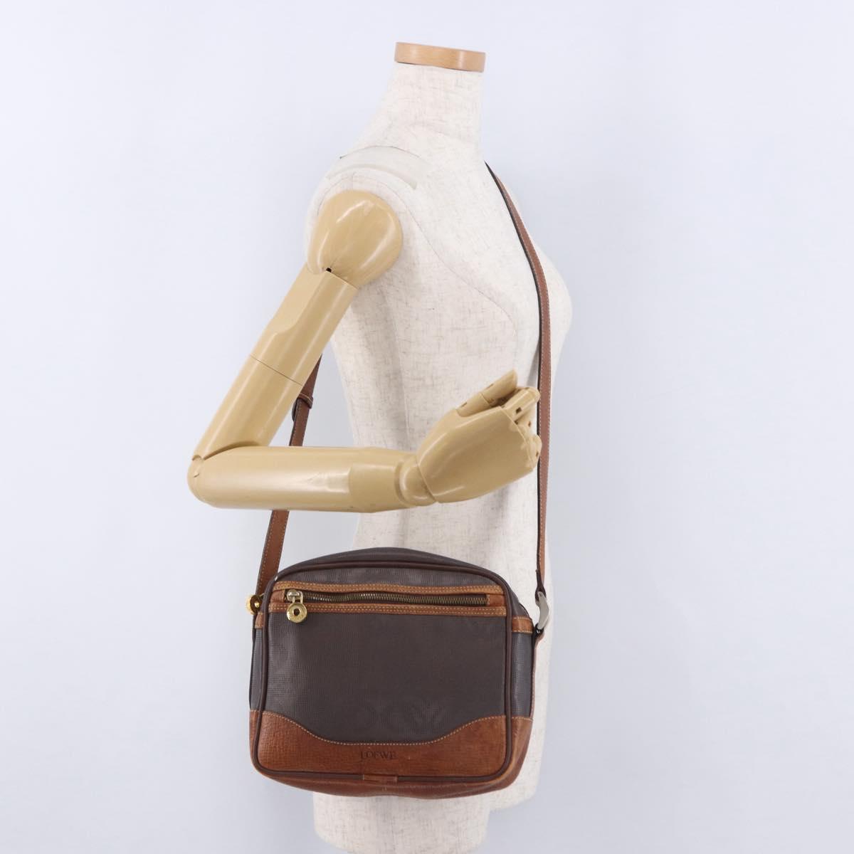 LOEWE Shoulder Bag PVC Brown Gold Silver Auth 195697
