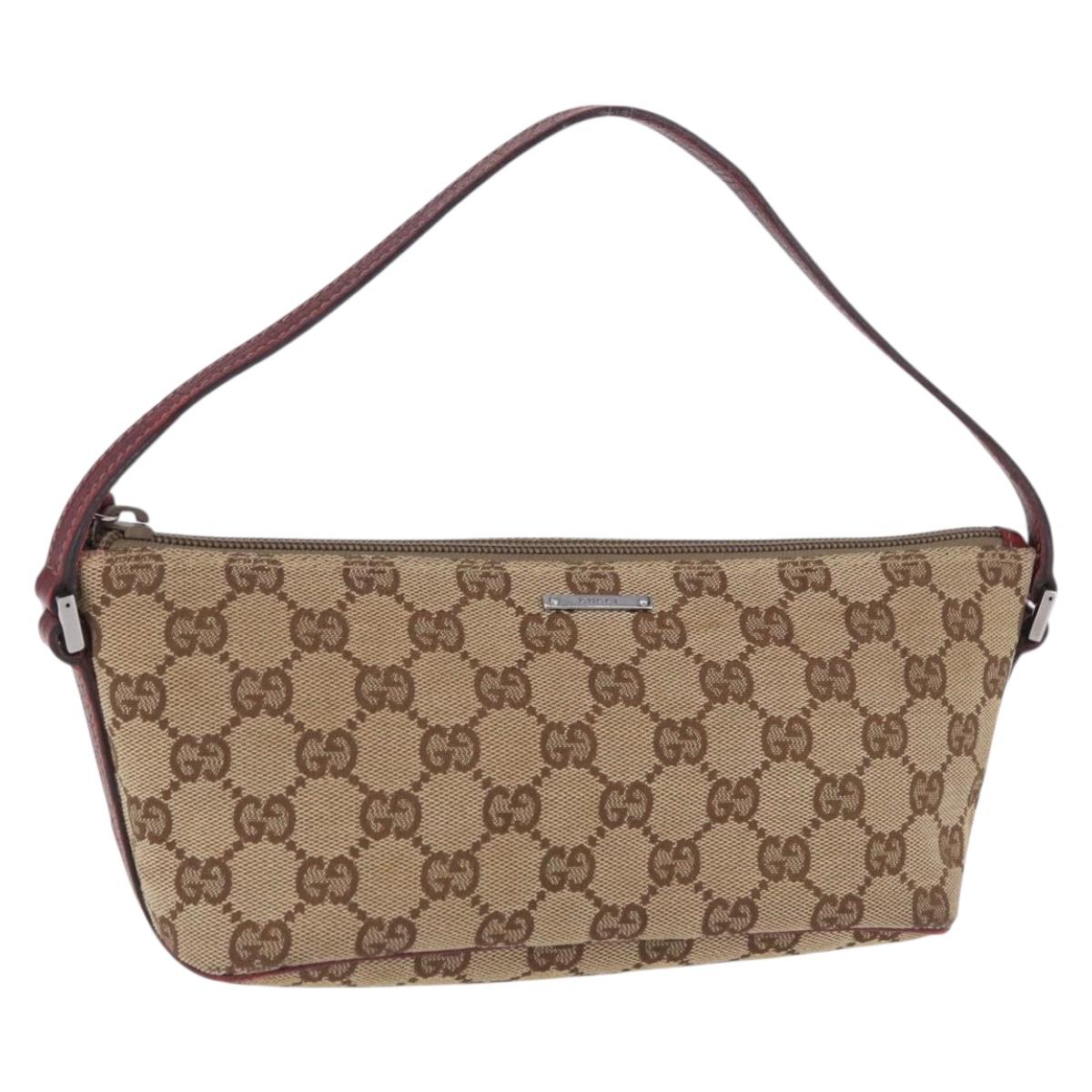 GUCCI GG Canvas Accessory Pouch Beige Silver 07198 Auth 195698