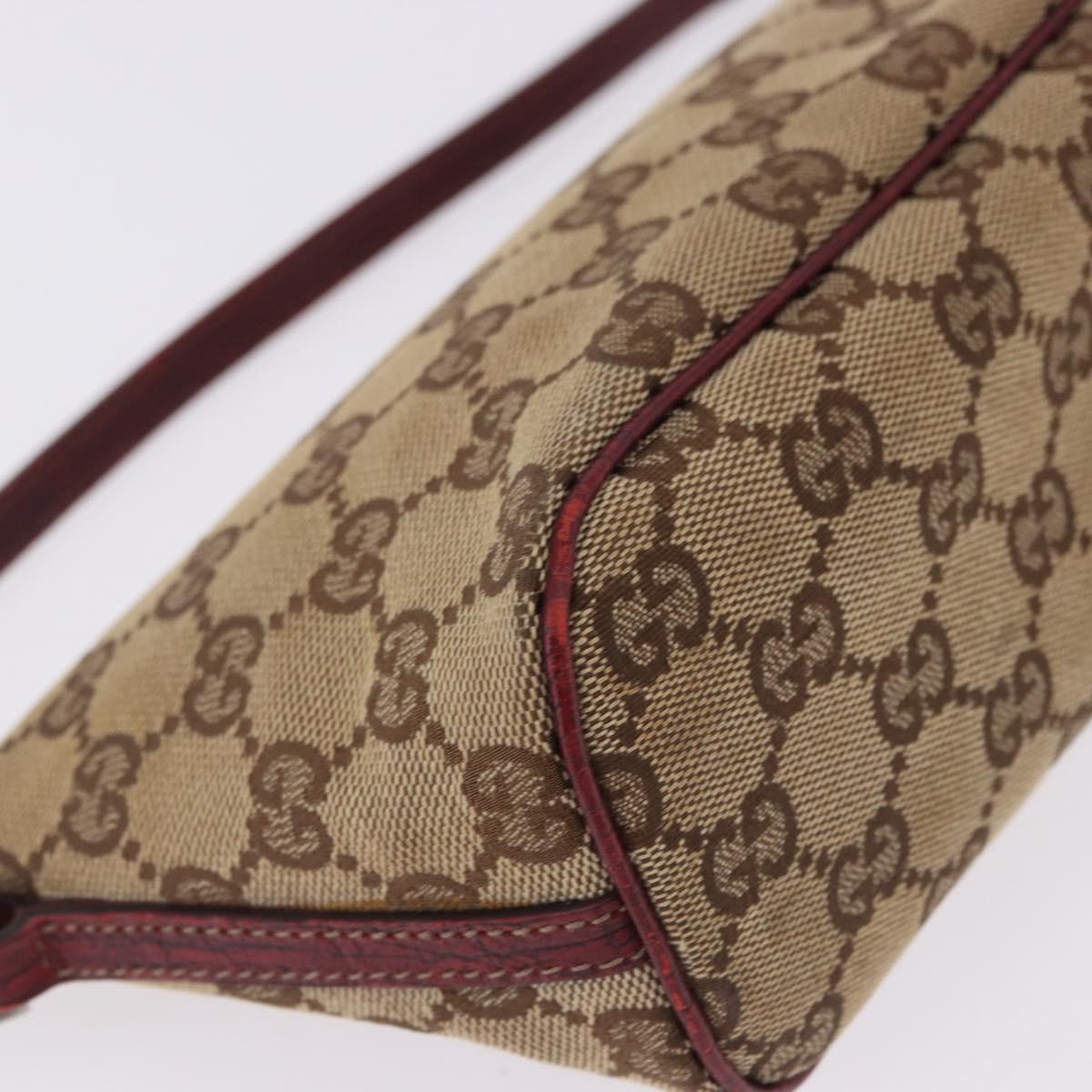 GUCCI GG Canvas Accessory Pouch Beige Silver 07198 Auth 195698