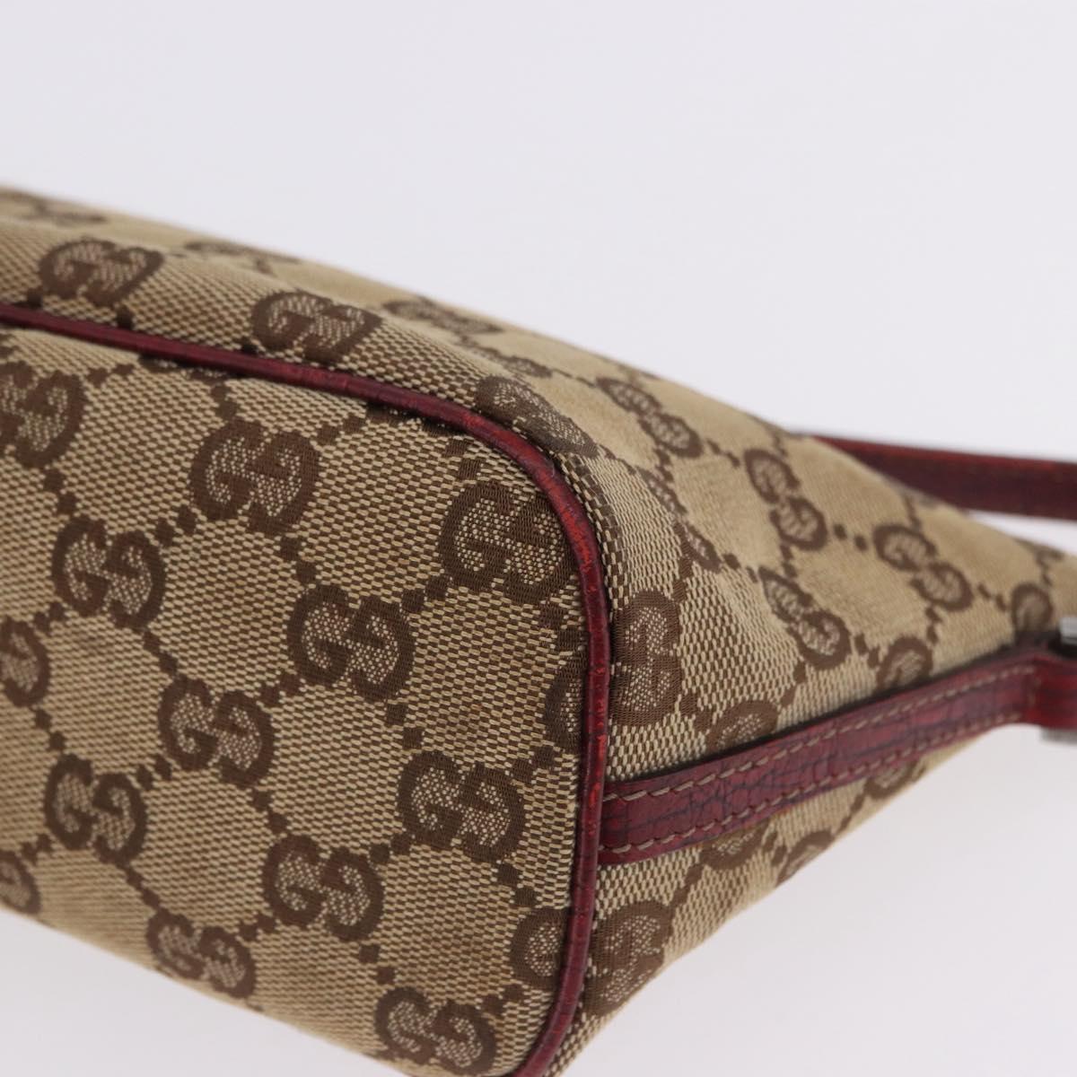 GUCCI GG Canvas Accessory Pouch Beige Silver 07198 Auth 195698