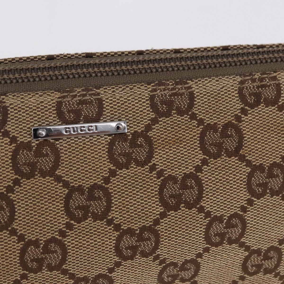 GUCCI GG Canvas Accessory Pouch Beige Silver 07198 Auth 195698