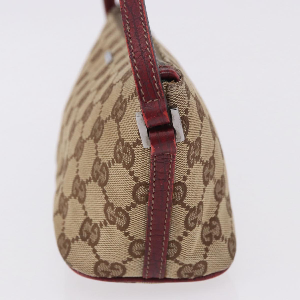 GUCCI GG Canvas Accessory Pouch Beige Silver 07198 Auth 195698