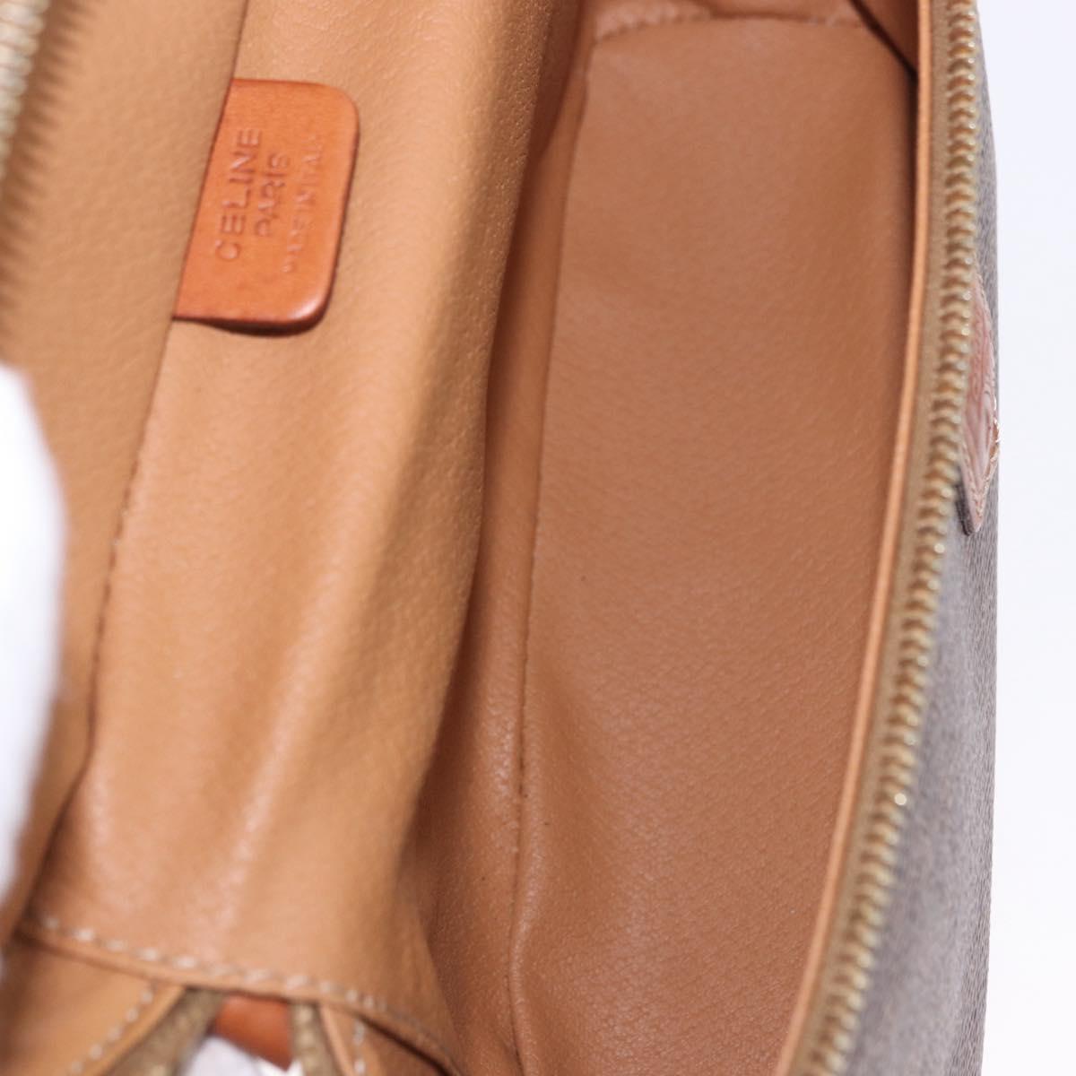 CELINE Macadam Canvas Vanity Pouch PVC Leather Brown Gold Auth 195699A