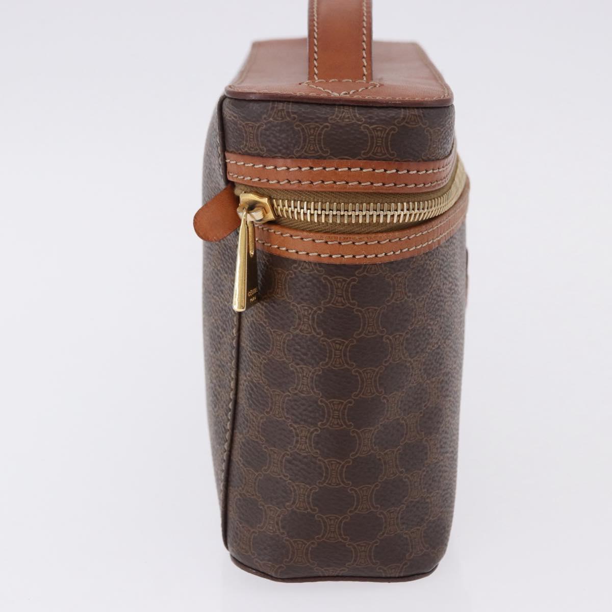 CELINE Macadam Canvas Vanity Pouch PVC Leather Brown Gold Auth 195699A