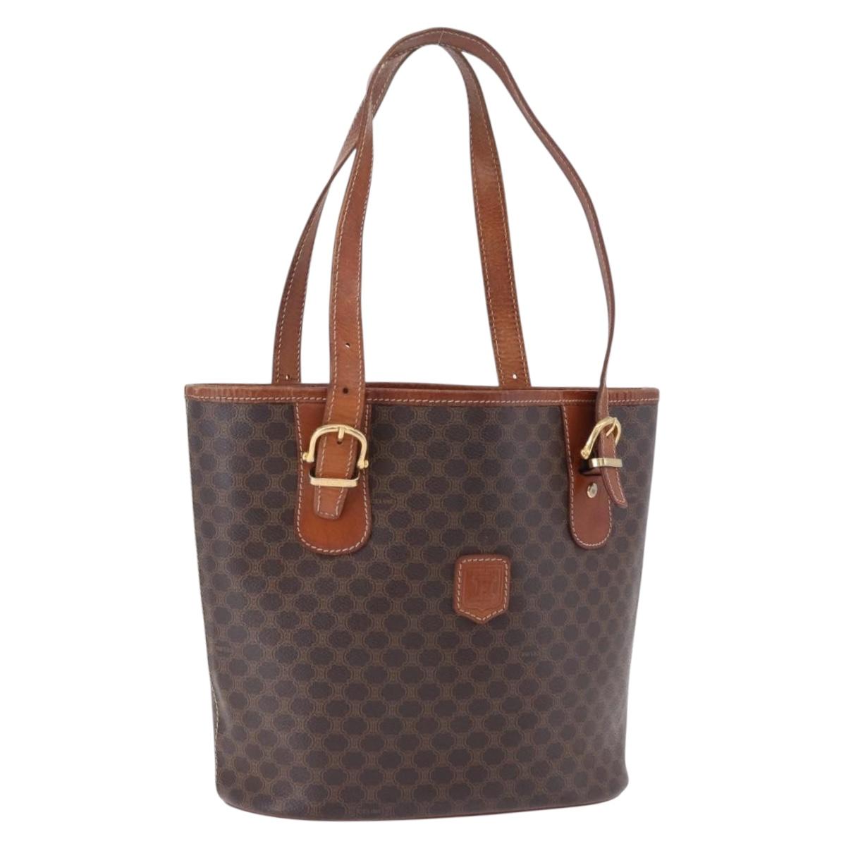CELINE Macadam Canvas Hand Bag PVC Leather Brown Gold Auth 195700