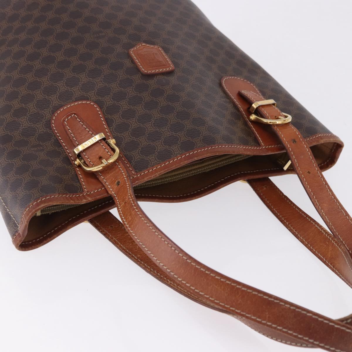 CELINE Macadam Canvas Hand Bag PVC Leather Brown Gold Auth 195700
