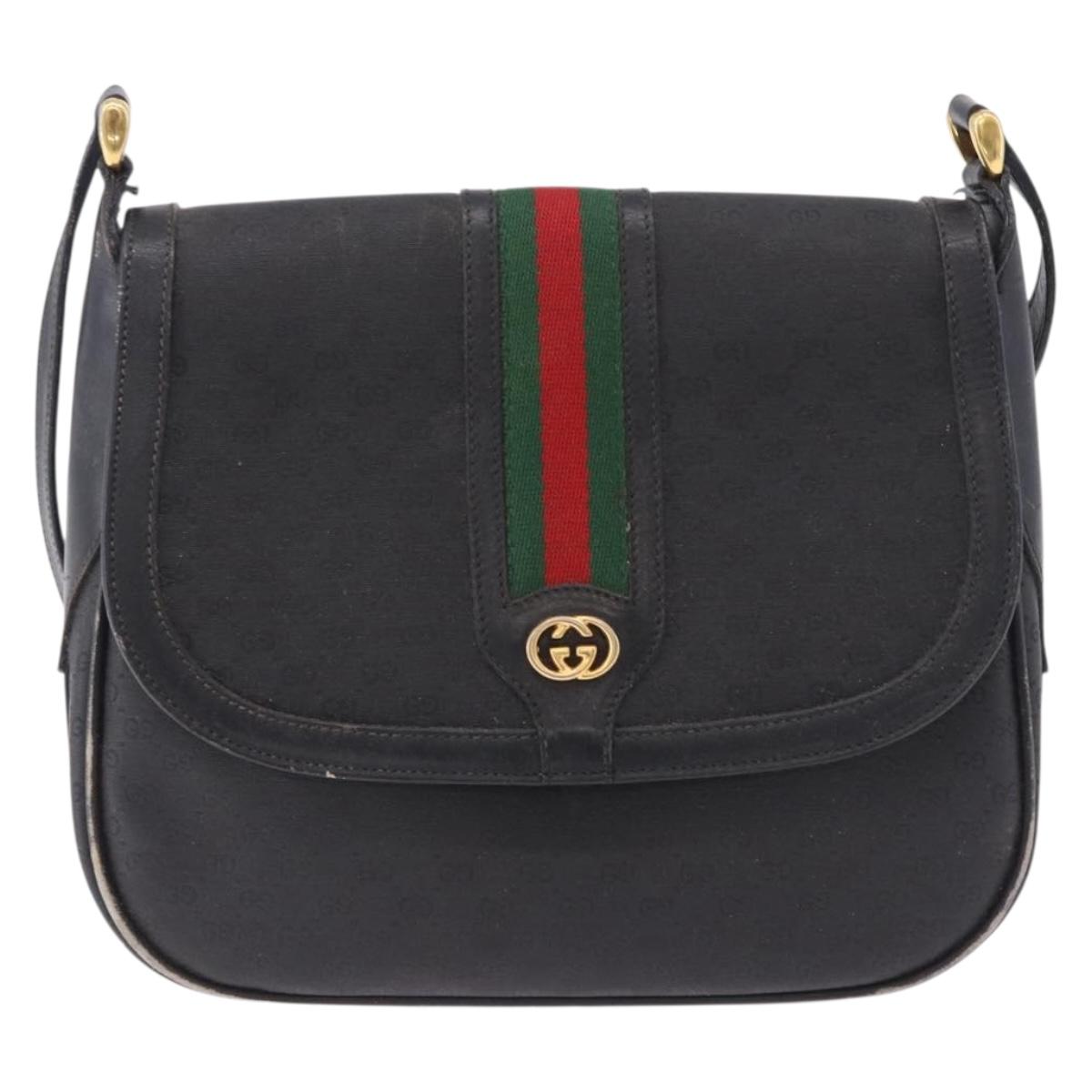 GUCCI Micro GG Supreme Web Sherry Line Bag PVC Black 001 084 4425 Auth 195701