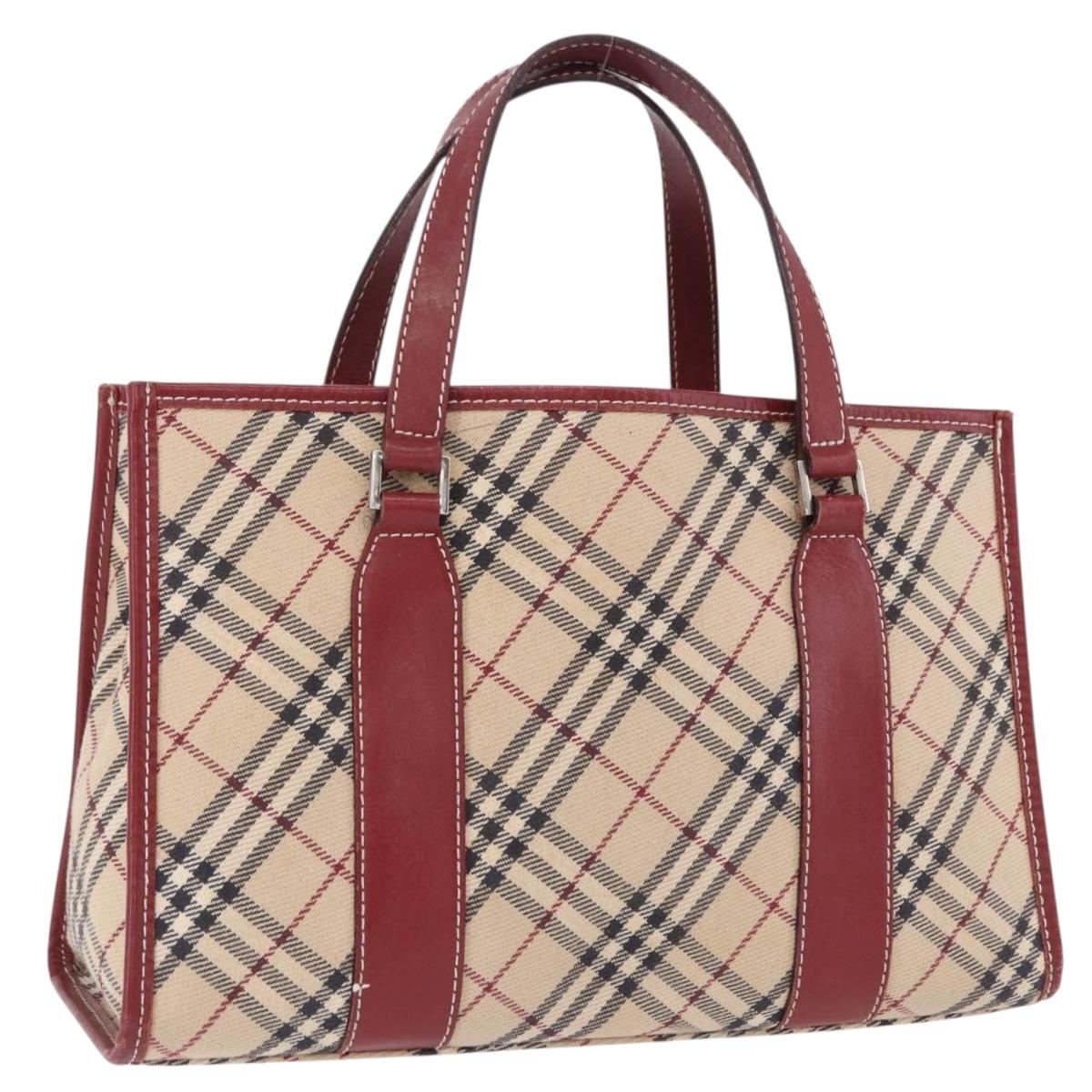 BURBERRY Nova Check Blue Label Hand Bag Canvas Beige Silver Auth 195703
