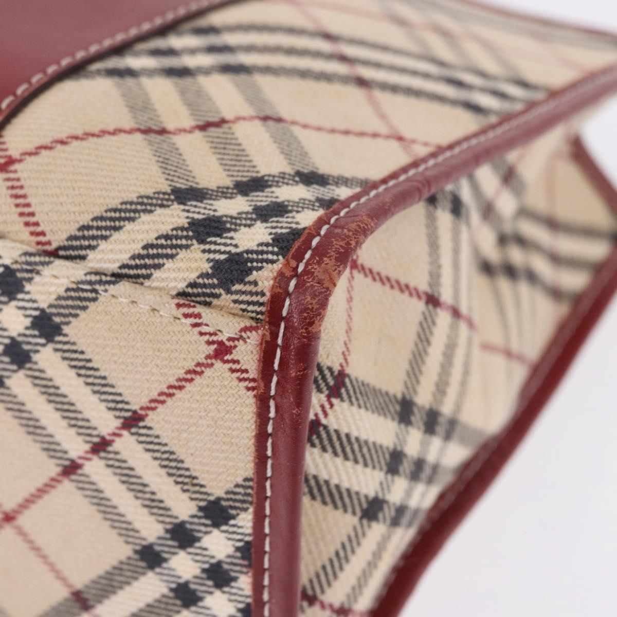 BURBERRY Nova Check Blue Label Hand Bag Canvas Beige Silver Auth 195703