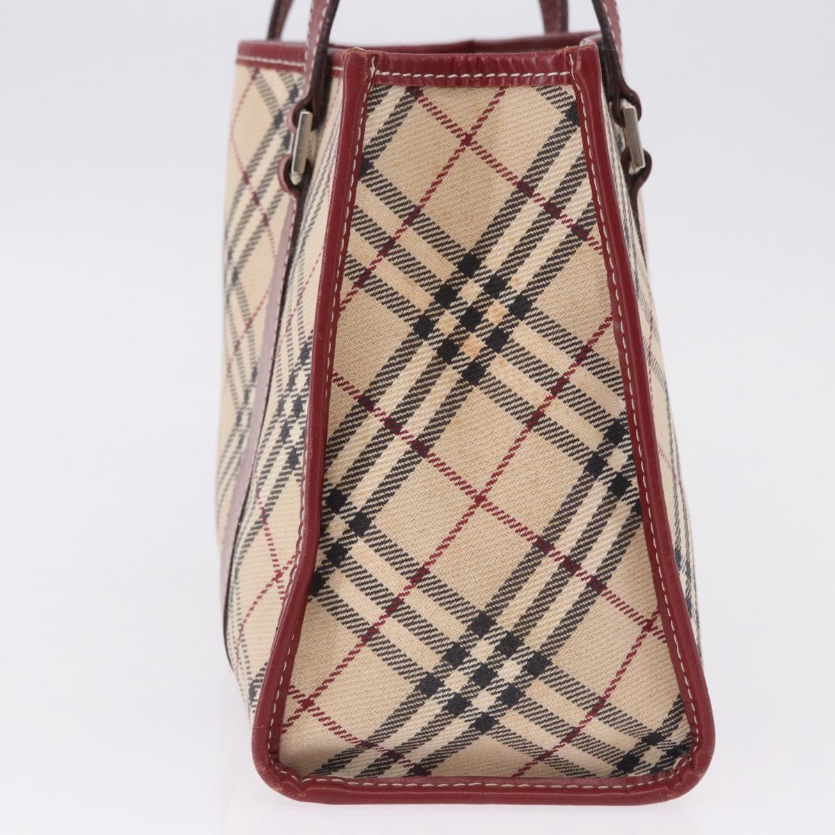 BURBERRY Nova Check Blue Label Hand Bag Canvas Beige Silver Auth 195703