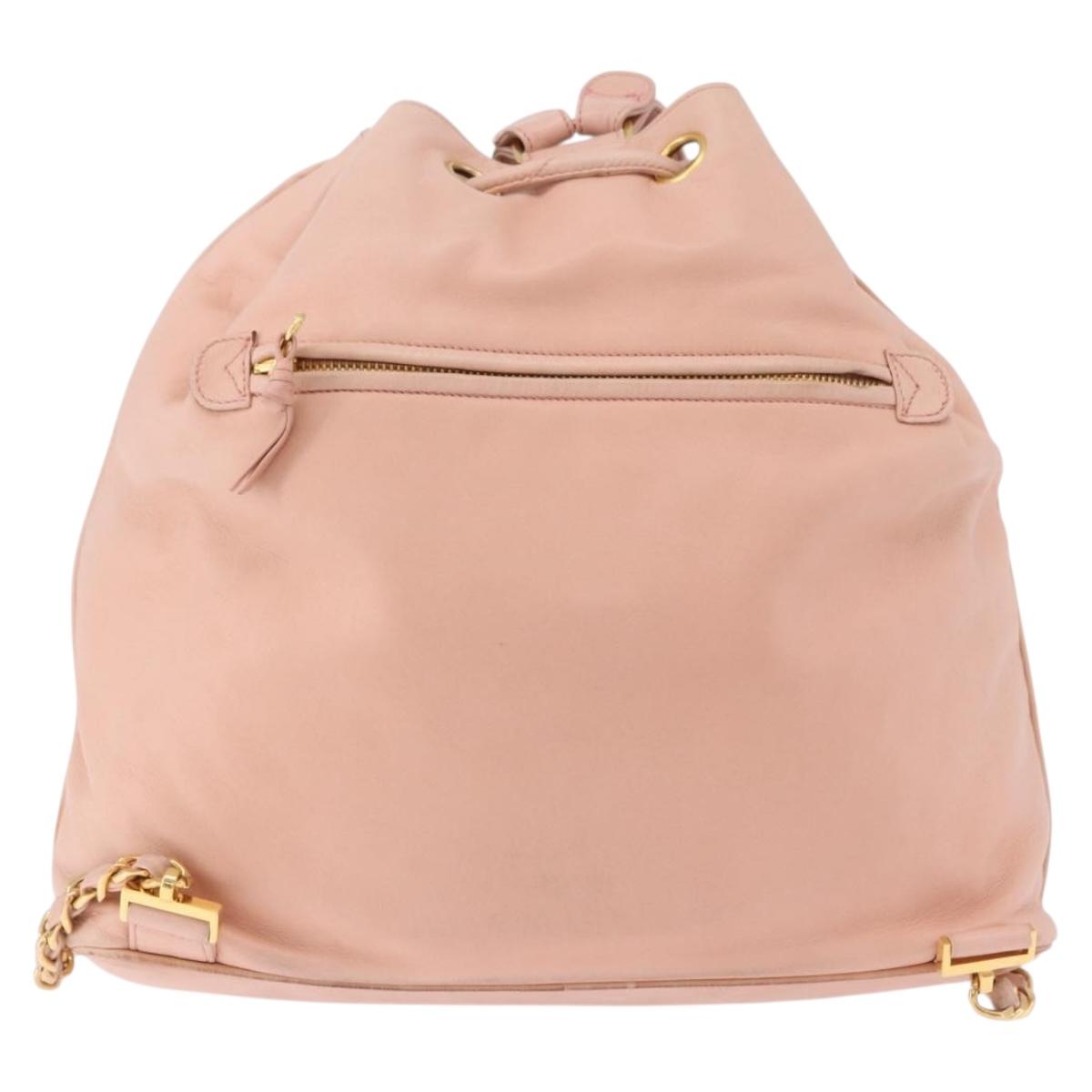 CHANEL Backpack Lamb Skin Pink Gold CC Auth 195704A