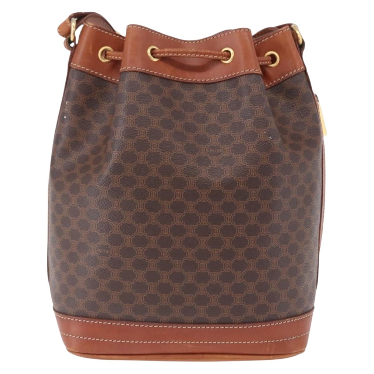 CELINE Macadam Canvas Shoulder Bag PVC Leather Brown Gold Auth 195708
