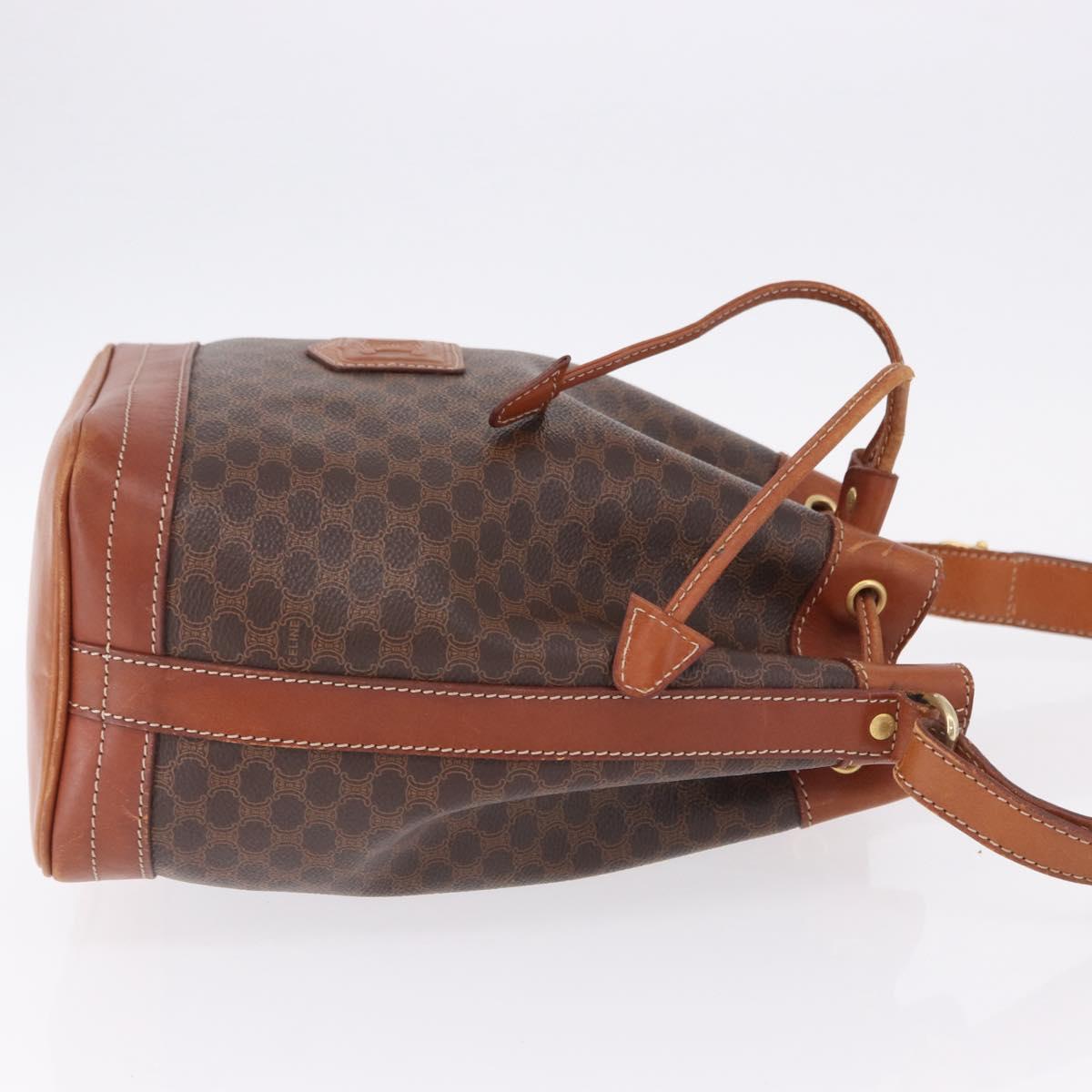 CELINE Macadam Canvas Shoulder Bag PVC Leather Brown Gold Auth 195708