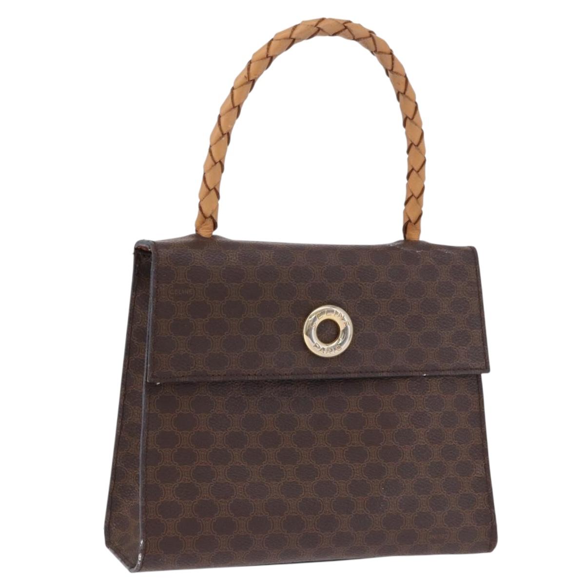 CELINE Macadam Canvas Hand Bag PVC Leather Brown Gold Auth 195710