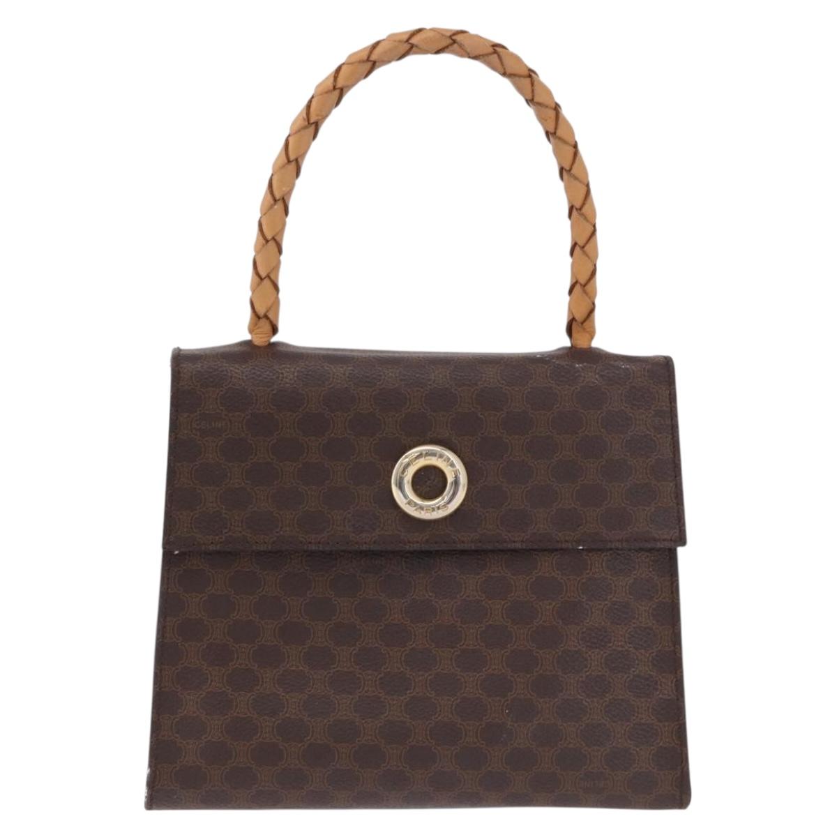 CELINE Macadam Canvas Hand Bag PVC Leather Brown Gold Auth 195710