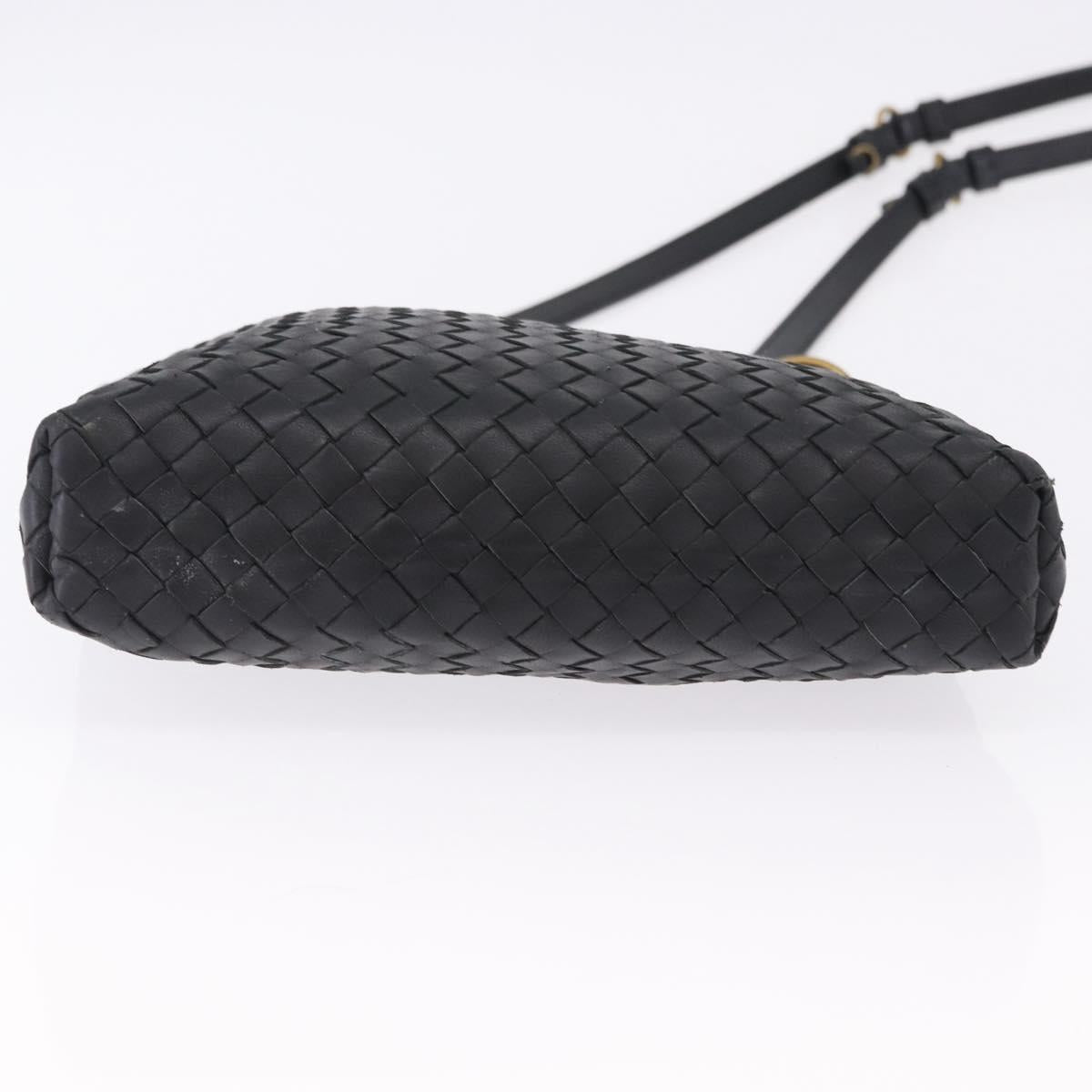 BOTTEGA VENETA INTRECCIATO Shoulder Bag Leather Black Gold Auth 195711A