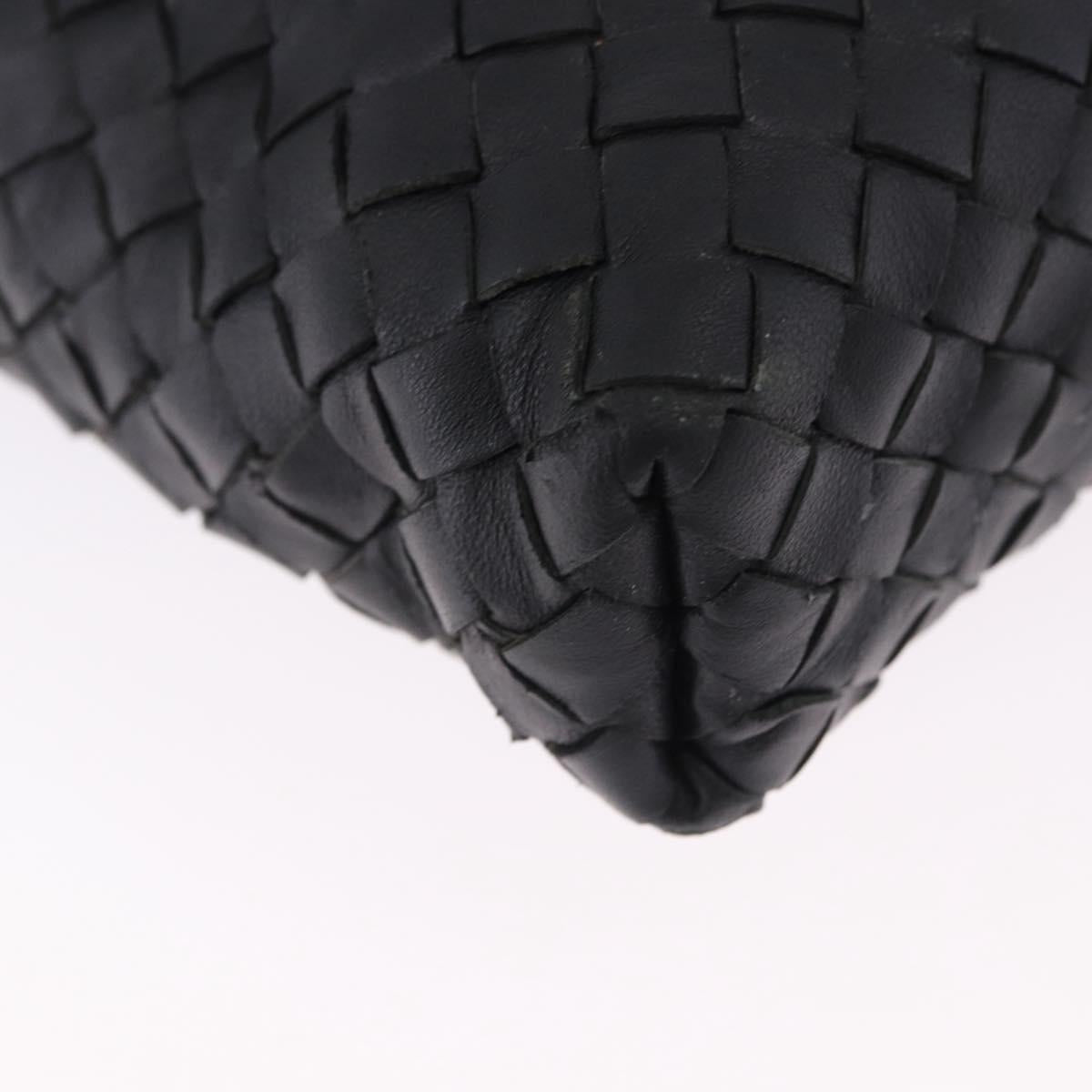 BOTTEGA VENETA INTRECCIATO Shoulder Bag Leather Black Gold Auth 195711A