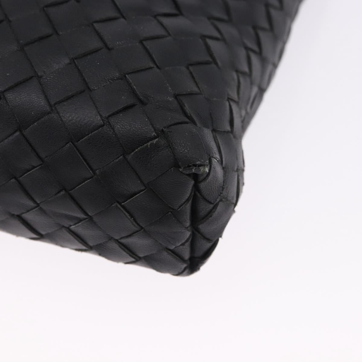 BOTTEGA VENETA INTRECCIATO Shoulder Bag Leather Black Gold Auth 195711A