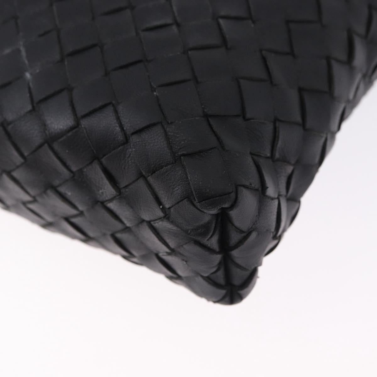 BOTTEGA VENETA INTRECCIATO Shoulder Bag Leather Black Gold Auth 195711A