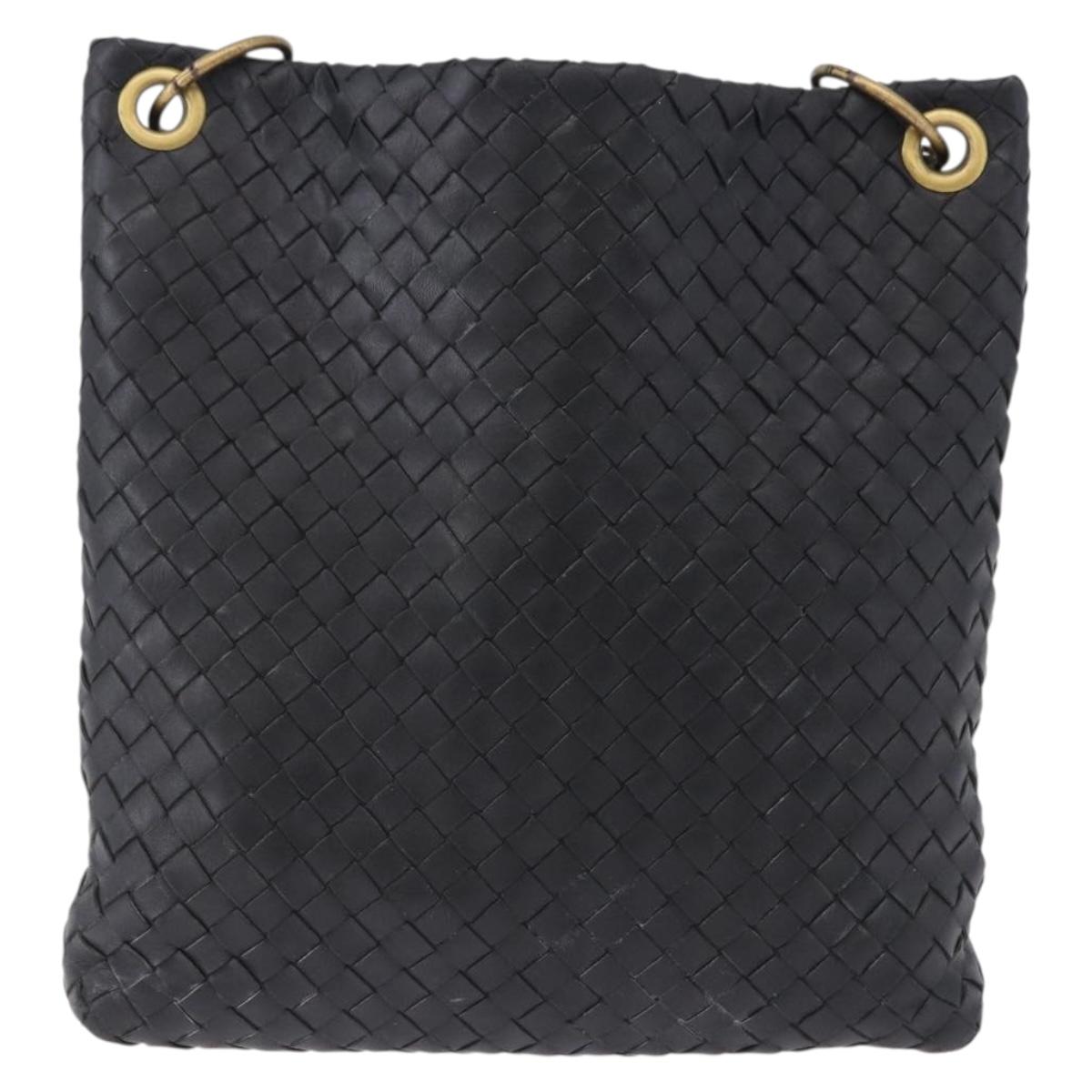 BOTTEGA VENETA INTRECCIATO Shoulder Bag Leather Black Gold Auth 195711A