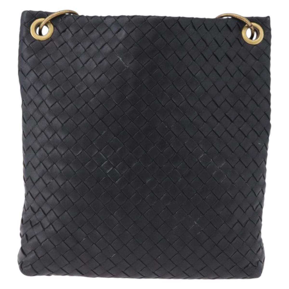 BOTTEGA VENETA INTRECCIATO Shoulder Bag Leather Black Gold Auth 195711A