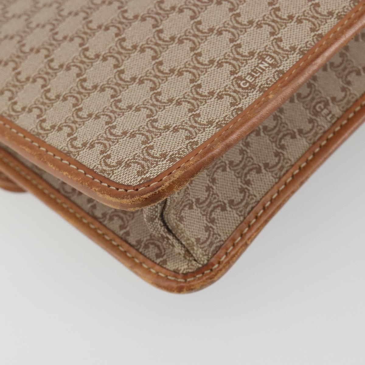 CELINE Macadam Canvas Shoulder Bag PVC Beige Gold Auth 195715