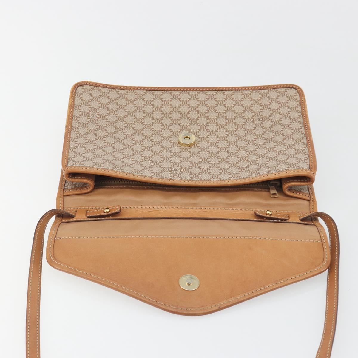 CELINE Macadam Canvas Shoulder Bag PVC Beige Gold Auth 195715