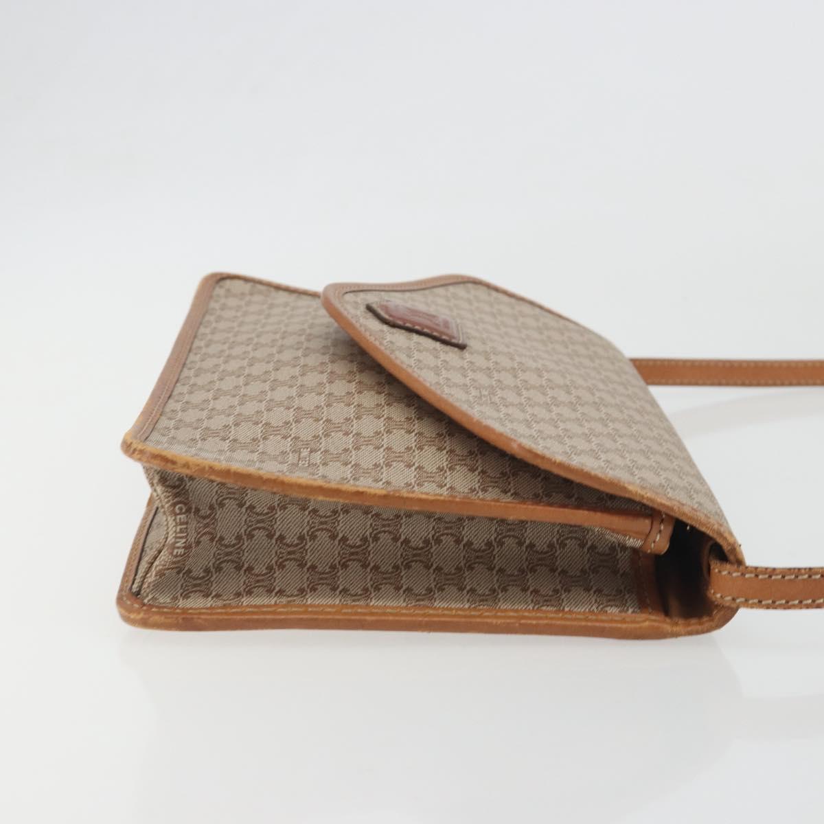 CELINE Macadam Canvas Shoulder Bag PVC Beige Gold Auth 195715