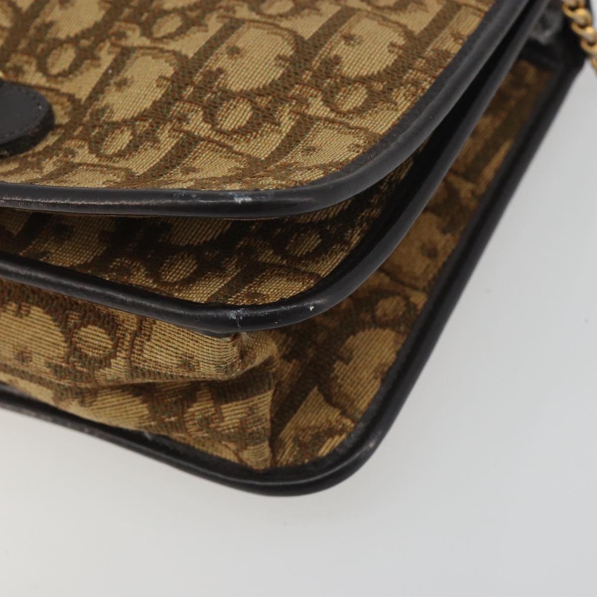 Christian Dior Trotter Canvas Chain Shoulder Bag Beige Gold Auth 195716